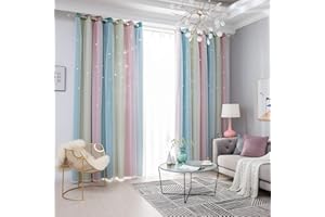 LIVEGO Stars Blackout Curtains for Girls Bedroom 1 Panel Colorful Star Cutout Double Layer Star Window Curtain Decor for Kids Bedroom, Living Room, Nursery Room (Blush Pink, W53" x L63")