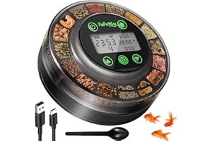 Papettly Alimentador Automatico Acuario - 200ml Comedero Automatico Peces con USB Charger y Pantalla LCD para Tortugas Peceras con Temporizador de Vacaciones, Cuchara Dispensador Comida Pieces, Negro
