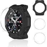 Aerku Case for Amazfit T-Rex 3 Pro 48mm - Black | 9H HD Tempered Glass Screen Protector*2, Anti-Shock Bumper Anti-Scratch Pro