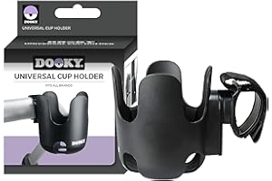 Portavasos Dooky para cochecitos y sillas de Paseo (Ajuste Universal, Velcro Ajustable, Capa Antideslizante, flexibilidad de 360°, Varios tamaños, sin BPA), Negro