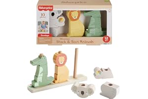 Fisher-Price Trädjur i trä att stapla och sortera | Träbas och 9 stapelklossar, finmotorik och problemlösning, från 1 år, HXV
