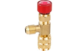 JESUSTREE Válvula de Seguridad Líquida, 1/4" - 5/16" Refrigerante Válvula Adaptador Latón, Duradera y Resistente a la Corrosión, Ideal Control de Flujo de Aire Acondicionado(R410-R410)