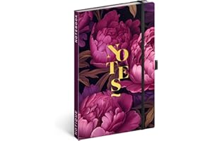 NOTIQUE Notatnik w linie z gumową taśmą 13 x 21 cm ok. A5, designerski notatnik w twardej oprawie, notatnik, dziennik, dziennik dla dorosłych, kobiet (fioletowe kwiaty)