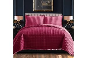 Shop Direct 24 Bedspreads King Size Embossed Pattern Reversible Sofa Throws Bed Spread King Size Bedding Bed Cover - 3piece Bed Throws Bedspreads + Two Decorative Pillow Cases (Osca Burgundy)