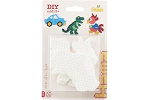 Hama Perlen 4573 Kleine Stiftplatten 3er Set für Midi Bügelperlen mit Durchmesser 5 mm, Motive Auto, Papagei und Dinosaurier in weiß, kreativer Bastelspaß für Groß und Klein