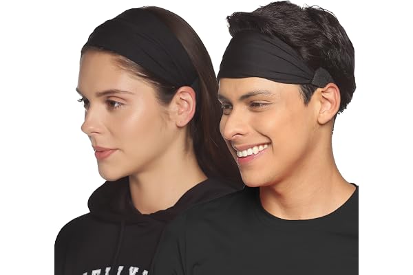 Boldfit Gym Headband for Men and Women - Sports Headband for Workout & Running, Breathable, Non-Slip & Quick Drying Head Bands for Long Hair (Black), One Size (HeadBandBlack)