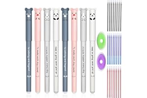 XIAQICA Stylos Encre Gel Effaçable|, 8pcs Stylo Effacable Animaux Stylo Kawaii avec 24 Recharges Stylos Effaçables + 2 Gommes pour Bureau, Ecole à Domicile, Papeterie pour Etudiants