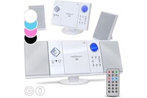 oneConcept Radio Portatile con Lettore CD HiFi, FM impianto Stereo Casa AUX + 2 Altoparlanti, Display LCD, Telecomando, Sveglia, MP3 e Ingresso SD, Potente 3W