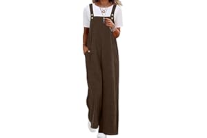 QIXING Womens Corduroy Dungarees Wide Leg Cord Jumpsuit Casual Overalls with Pockets UK