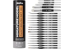 ‎NICPRO Nicpro Feine Pinselset Drybrush, 21-teiliges Miniatur Pinsel, Fein Detail Modellbau Malen Pinsel und Dry Brush für Acryl, Aquarell, Malen nach Zahlen, Modell, Figur, pinselset acrylfarben mit Behälte