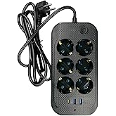 Y&uuml;ksek Akım Korumalı 6&rsquo;lı Grup Priz Kablolu 2M Priz 2 USB-A 1 Type-C Girişli Fiş 2 Metre Kablolu