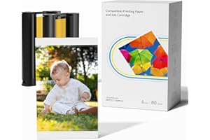 MARKFIELD Compatible con Liene Amber M100/M200-80 Hojas de Papel Fotográfico y 2 Cartuchos de Tinta, Papel Fotográfico 4x6" (10x15cm) para Impresora de Sublimación Térmica, Impermeable y Antioxidante