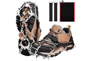 JSHANMEI Crampons Ice Cleats Traction, Ice Grips for Boots and Shoes Anti Slip Ice Shoe Crampons 19 Stainless Steel Studs for Hiking Climbing Running Fishing