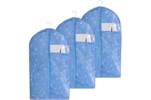 AIDBUCKS Bolsa para Ropa 3 Piezas (3M 60x90cm) Funda para Ropa de Tela Oxford Funda para Traje con Ventana Grande para Vestidos de Abrigo (Patrón Azul Claro)