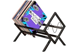 Gemsaya Vinyl Record Storage Rack, 80-100 LP Vinyl Record Storage Stand Holder with Divider, Geometric Metal Design CD Display Shelf Organizer for Albums Audio Magazine Book, 43.5x34x30.5cm
