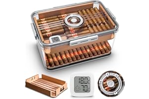 CIGARLOONG Zigarren Humidor Große Unterbringung 100 Zigarren, eingebautes Zedernholz Regal mit Hygrometer Transparent Zigarren Aufbewahrungsbox(Keine Zigarren)