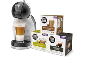 De'Longhi Mini Me Máquina de Café de Cápsulas Dolce Gusto para Café Espresso con 3 packs de café, EDG155.BG, 0,8 L, Color Negro, Gris