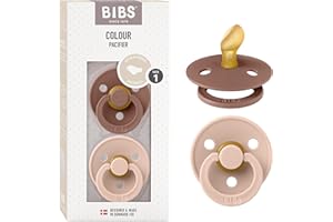 BIBS Colour Anatomical, Set di 2 ciucci, succhietto senza BPA, Tettarella anatomica. Lattice di gomma naturale, Prodotto in Danimarca/UE. Misura 1 (0-6 mesi), Woodchuck/Blush