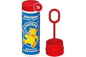 PUSTEFIX Lot de 5 bulles de savon classiques de 70 ml - Bulles colorées fabriquées en Allemagne - Pour mariage, anniversaire d'enfant, bureau civil, soirée de mariage - Lot de 5 x 70 ml - Pour enfants