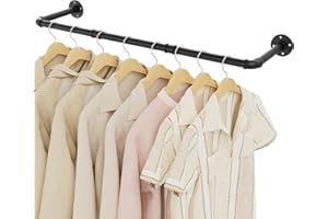 YheenLf Kleiderstange Deckenmontage Schwarz, 100cm Garderobenstange Wandmontage Industrial, Kleiderständer für die Wand, Wandregal Küchenregal, Einfache Montage