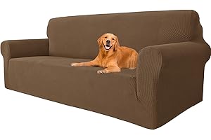 YSTELLAA Copridivano 3 Posti con Braccioli, Copridivani per Divani Elasticizzato e Lavabili, Copri Divano AntiGraffio per Cani e Domestici (Marrone,Divano Larghezza 183cm-234cm)