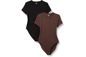 Amazon Essentials Women's Stretch Cotton Jersey Slim-fit T-Shirt Bodysuit, Pack of 2