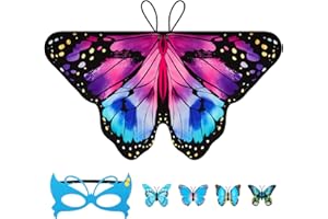 Aomig Alas de Mariposa Niña, Disfraz de Alas de Mariposa, Disfraz Niñas con Máscara y Horquilla, Suave y Transpirable, para Navidad Carnaval Fiesta Pascua Cosplay