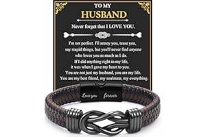 JJBAOER Husband Bracelet - Leather Braided Engraved Love You Forever | Wedding & Marriage Anniversary Valentine's Day New Year Birthday for Husband from Wife