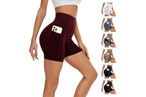 AMIYOYO Pantaloncini Donna Sportivi Shorts Leggins Corti con Tasche Palestra Culotte Vita Alta Ciclisti Running Biker Fitness Push Up Gym Yoga(Bordeaux,L-XL)