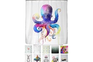 arteneur® - Polpo Acquerello - Tenda Doccia Antimuffa 180x200 Cm Tessuto Impermeabile, Opaca, Waterproof E Lavabile In Lavatrice. Tenda Bagno Vasca Moderna Di Design Con 12 Anelli Inclusi