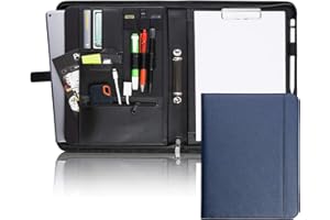Vebon® Classeur à Anneaux A4 Paris I Conférencier avec Fermeture Éclair + Pince I Porte Documents A4 + Pochette Ordinateur Portable I Organiseur Professionnel avec Rangement I Simili Cuir I Bleu