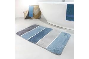 ‎HOMIE LIVING Homie Living Badteppich, Badematte kuscheliger Flauschiger weicher Flor l rutschfest und Waschbar Rio Marina (70 x 120 cm, Blau Grau)