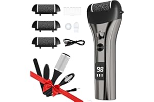 Jooayou Electric Foot File, USB Rechargeable Callus Remover for Feet, Hard Skin Remover & Foot Scrubber, with 3 Pumice Stone Rollers Waterproof Pedicure Set –Used for Removing Dead Skin and Hard Skin