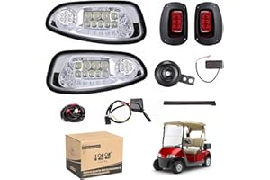 10L0L EZGO RXV Kit d'éclairage LED pour voiturette de golf Phares et feu arrière pour chariots EZGO RXV de 2008 à 2015 avec prise à 9 broches Kit de mise à niveau Deluxe (clignotants, interrupteurs,