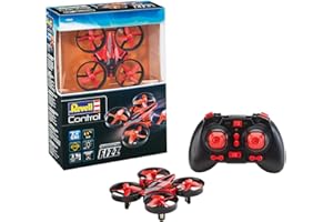 Revell Control 23823 RC Quadcopter Fizz, 4-Kanal GHz-Fernsteuerung, einfach zu fliegen, Gyro, Rotorschutz, Geschwindigkeitsstufen ferngesteuerte Drohne, rot/schwarz