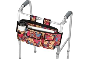 supregear Torba na ramę spacerową, organizer do kosza, torba na kółkach i wózek inwalidzki, ulepszona konstrukcja z haczykami i pętelkami, łatwy dostęp do kieszeni na zamek błyskawiczny, kwiatowy