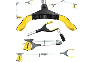 KHZER 32"Aluminum Litter Pickers, Foldable Reaching Aids for Adults & Disabled with 360° Rotating Head and Magnetic Claw - Lightweight Litter Pickers for Adults- Multipurpose Grabber Stick (Round Claw)