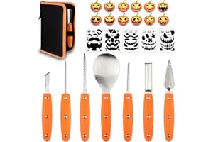Hoshin Kit de tallado de calabaza de Halloween, herramientas profesionales de acero inoxidable resistentes con funda de transporte (juego de 7 piezas)