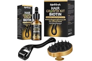 KYBELETOUCH Hair Growth Serum 100% Natural Certified Organic Hair Growth Oil with Biotin,Caffeine,Castor,Argan Diluted Rosemary Oil for Hair Growth,Scalp Massager&Derma Roller,Hair Growth Products for Women Men