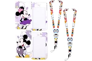 SIDESEA Porta Badge da Collo, 2 Pezzi Portabadge Collo Rigido Porta Badge Verticale Porta Tesserino con Cordino da Collo Laccetti Porta Badge da Collo Infermiera Porta Cartellino Lavoro Mickey Minnie