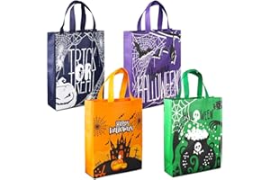 AVISKI 4PCS Large Halloween Trick or Treat Bags, 38×30×10cm, Halloween Tote Bags with Handles, Gift Bags, Multifunctional Non-Woven Bags for Gifts Wrapping, Halloween Party Supplies