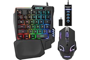 CHONCHOW One Handed Half Keyboard Mouse USB Spilitter Type-C Adapter Gaming Combo with RGB LED Backlit 7200DPI CPI Customize 4 Port Adapter Mini Size Small Wired Set for LOL/Wow/fortnite/Dota/PUBG