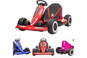 RIIROO MaxDriftz 550 Kids 12V Electric Go Kart with Safety Harness & Remote Control - High/Low Speed, LED Lights