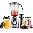 Emperial 4 in 1 Blender Multifunctional Smoothie Maker, Juicer, Grinder & Ice Crusher 220W | 1L Blending Jug, 500ml Smoothie Jug and Travel Mugs and 300ml Small Blending Jug with lids (Silver)