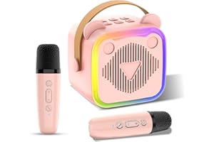 AIKESEN Karaoke Maschine Kinder, Karaoke Maschine mit 2 Bluetooth Mikrofon Kinder, Karaoke Kinder Spielzeug ab 3-12 Jahre Mädchen, Karaoke Mikrofon mit LED-Lichtern Geburtstagsgeschenk