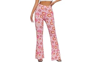 EVELUST 70er Jahre Schlaghose Für Damen – Boho 60er Hose Hippie Blumen High Waist Outfit Disco Kostüm Yogahose Leggings