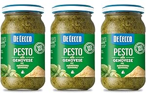 3 x De Cecco Pesto alla Genovese con Parmigiano Reggiano senza aglio Pesto con albahaca fresca, Parmigiano Reggiano sin ajo 190 g Salsa italiana