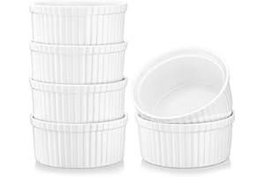 MALACASA Ramekins Set of 6, 350ML Ramekins for Creme Brulee Porcelain Souffle Dishes Ramekins for Baking, Dipping Sauce Dish, Oven Safe, Ivory White