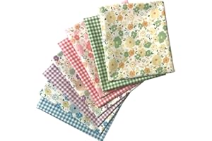 EXGOING 8PCS Cotton Fat Quarters Fabric Bundles 50x50cm (20"x20")-High-Density Material for Sewing, Quilting & Patchwork for DIY-Animal, Floral, Polka Dot, Check Patterns (8pcs Plaid & Print Mix)