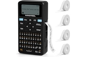 SUPVAN E11 Etikettendrucker mit 4 Rollen Endlos-Etiketten selbstklebend, Deutsches Layout (QWERTZ) Tastatur & Bluetooth (iOS/Android), Geeignet für Schule, Büro & Zuhause, schwarz